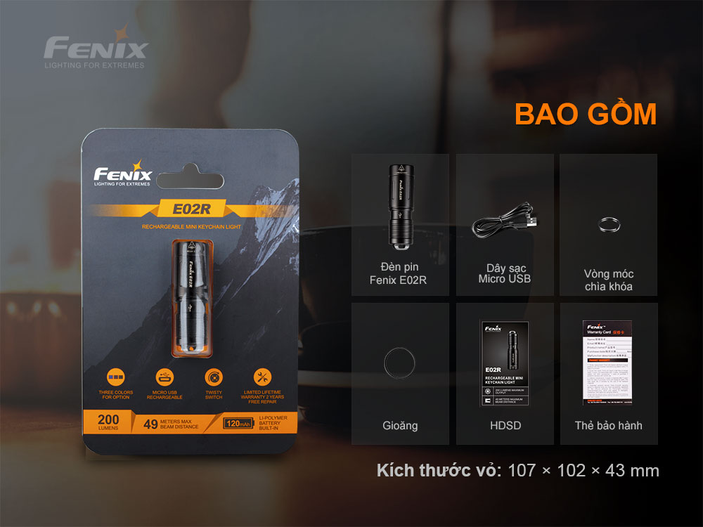 Bộ sản phẩm đèn pin móc khóa Fenix ​​E02R
