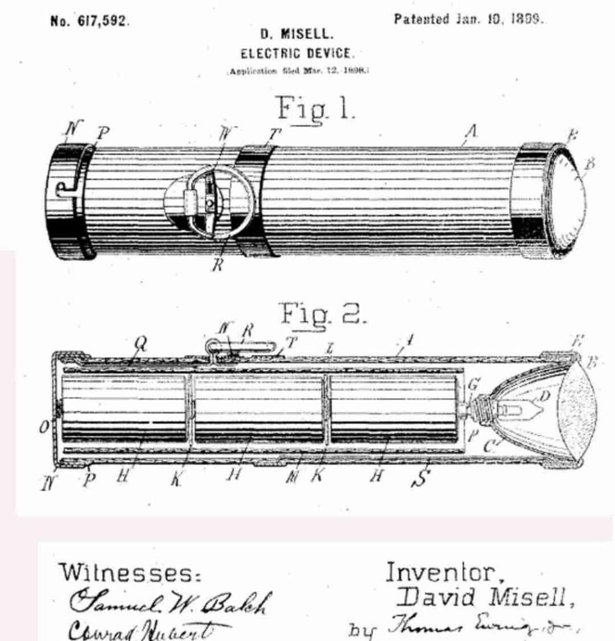 Năm 1896, chiếc đèn pin đầu tiên được phát minh bởi David Misell (người Anh) Năm 1896, chiếc đèn pin đầu tiên được phát minh bởi David Misell (người Anh)