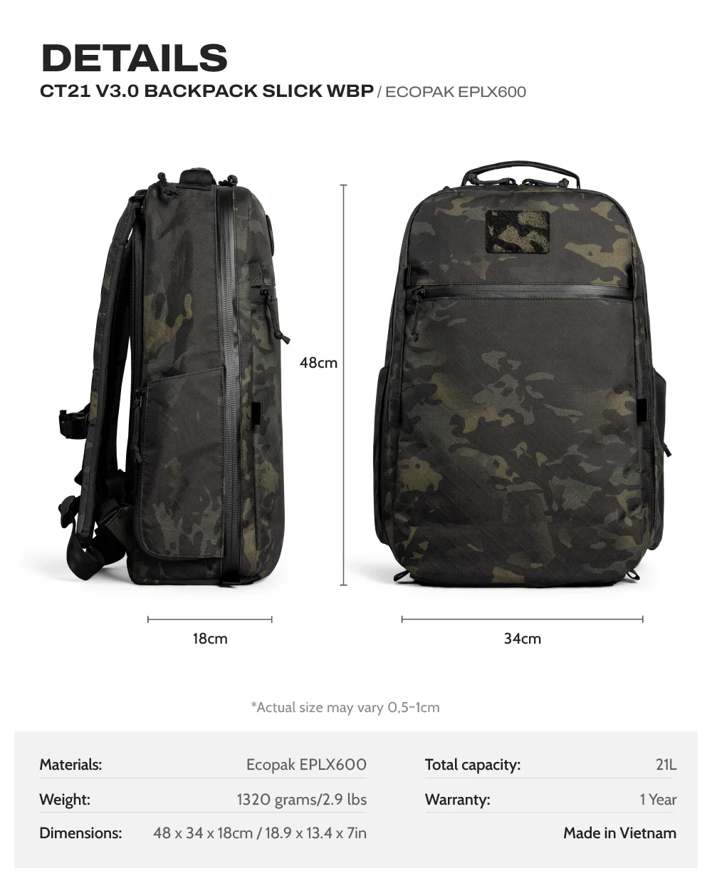 CT21 V3.0 Backpack Slick WBP - EPLX600 1 Balo CT21 V3 Slick WBP EPLX600 Multicam Black 1