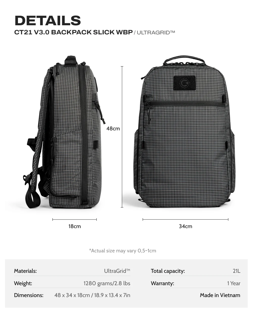 CT21 V3.0 Backpack Slick WBP - UltraGrid™ 1 Balo CT21 V3.0 Backpack Slick UltraGrid™ WBP 1