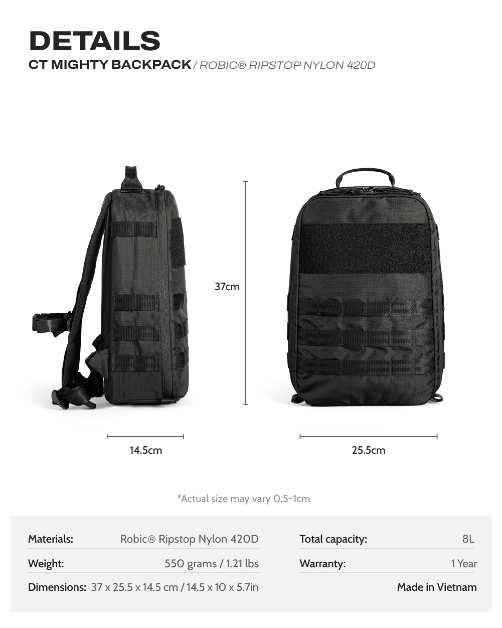 Balo CT Mighty - ROBIC® Ripstop Nylon 420D - Interior Blue 1 Balo CT Mighty Backpack - ROBIC® Ripstop Nylon 420D