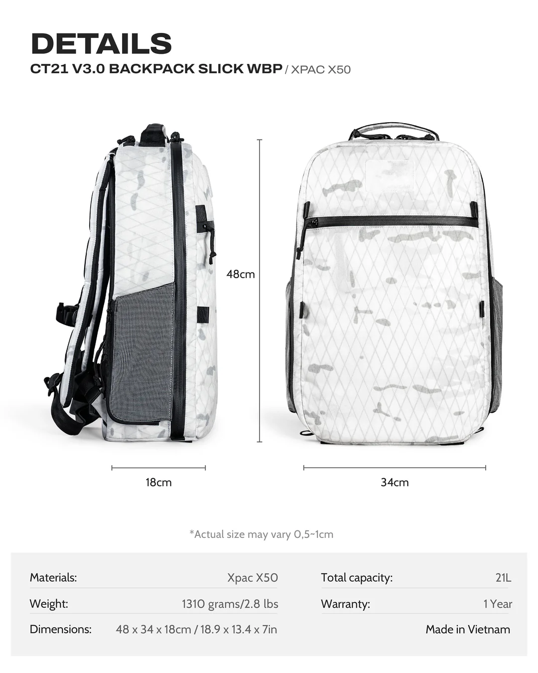 CT21 V3.0 Backpack Slick WBP - Xpac X50 1 ct21 v3 wbp xpac
