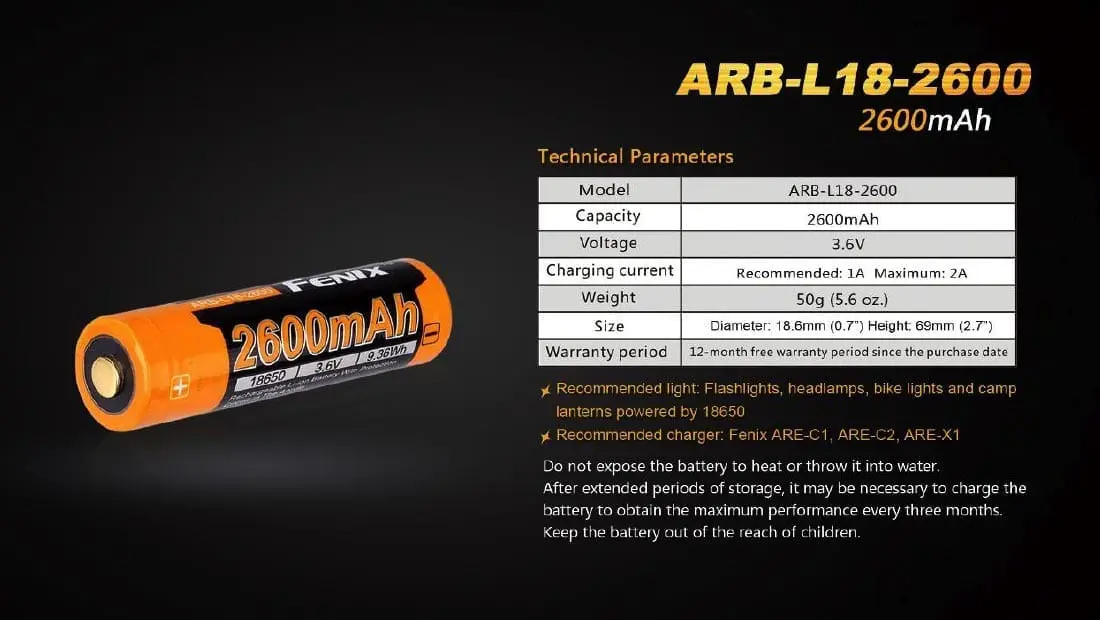 Pin Sạc Fenix 18650 ARB-L18-2600 mAh 4 pin sac arb l18 2600 4