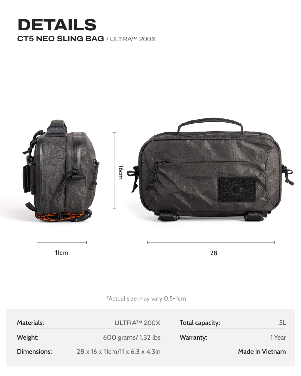 Túi đeo chéo CT5 NEO Sling Bag - ULtra200X 1 CT5 NEO Ultra200X Detail