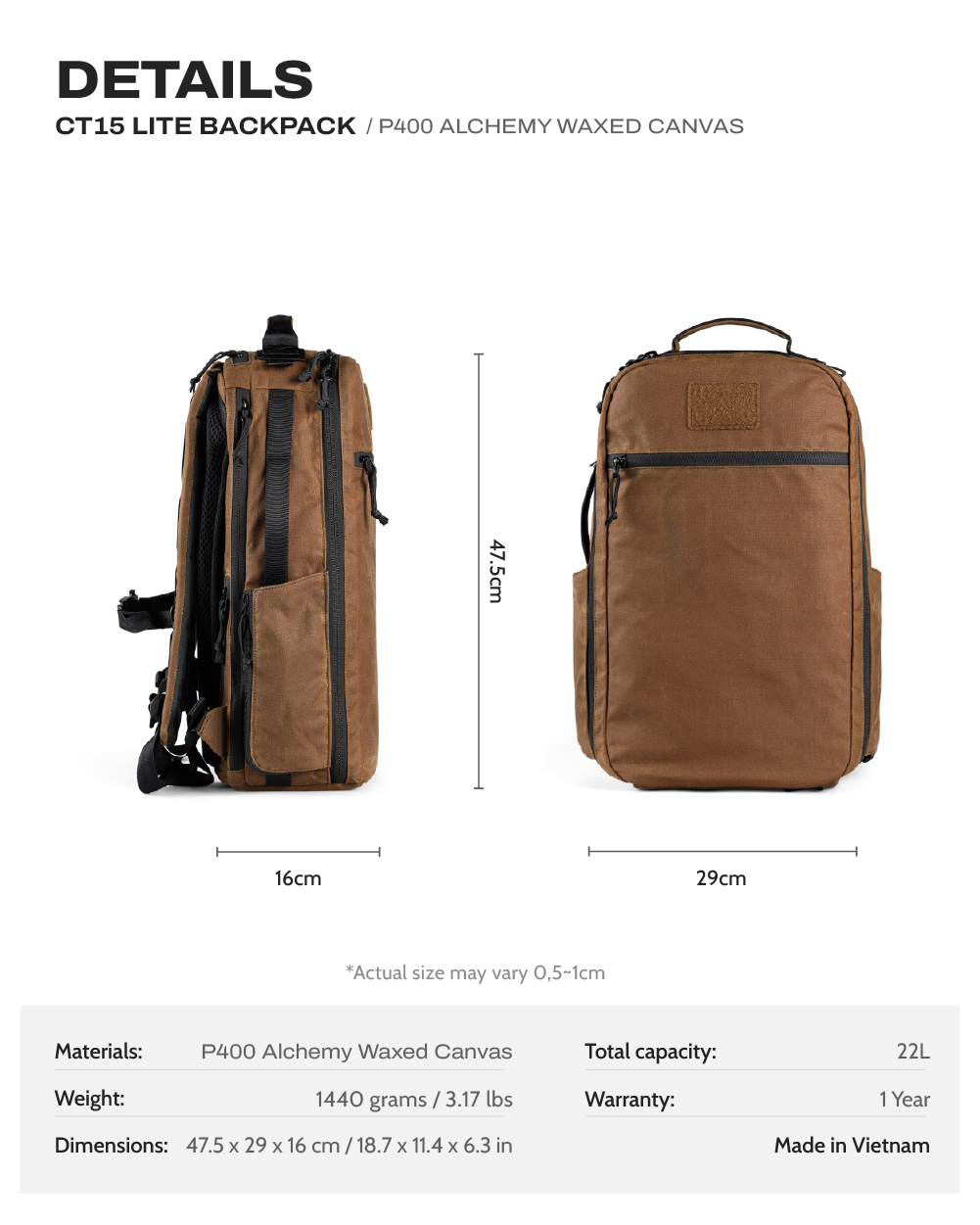 Balo CT15 Lite - Waxed Canvas 1 Balo CT15 Lite - Waxed Canvas