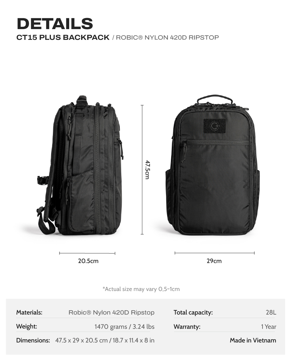 Balo CT15 Plus - Nylon 420D Ripstop 1 Balo CT15 Plus - Nylon 420D Ripstop