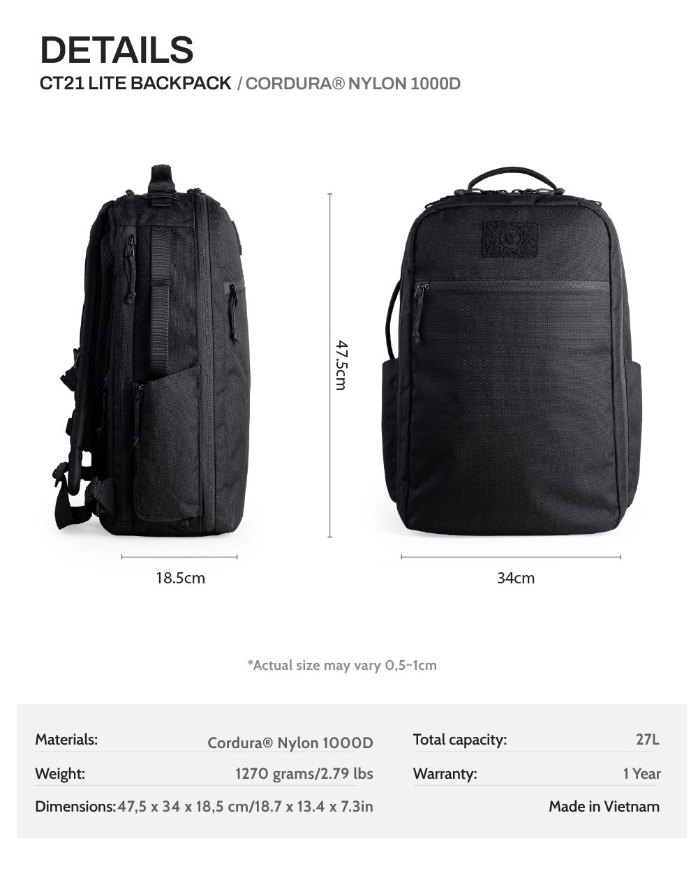 Balo CT21 Lite - Cordura® Nylon 1000D 1 Balo CT21 Lite