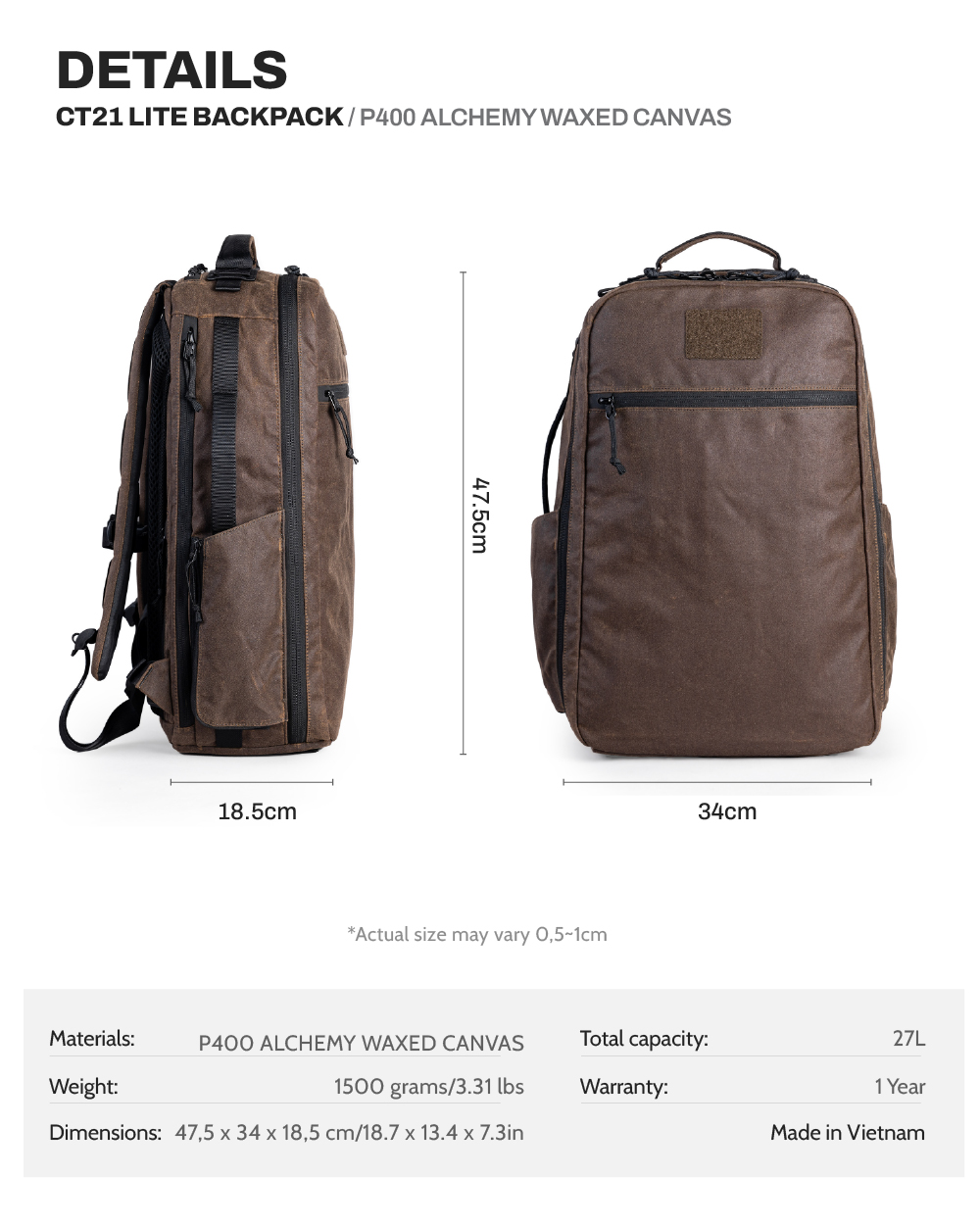 Balo CT21 Lite - Waxed Canvas 1 Balo CT21 Lite
